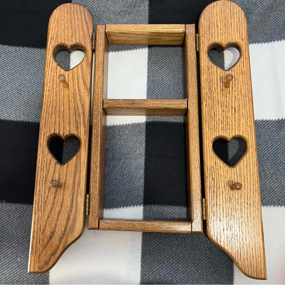 Rustic Amish Handcrafted Wood Wall Mount with Doors Heart Cut-out Peg Hooks